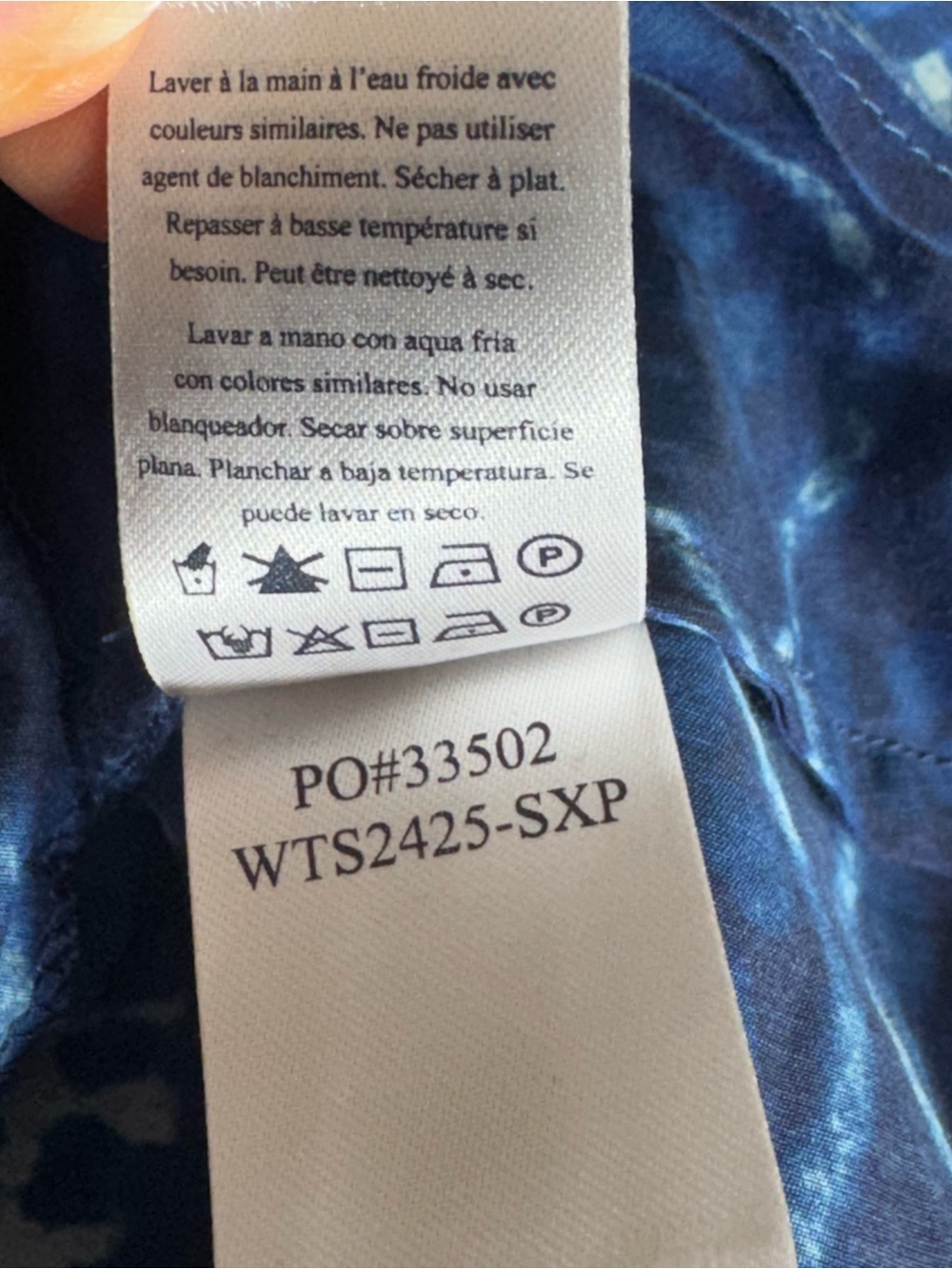 Fahrety Top Womens size Small Boho Indigo Printed Peasant Tunic with Tassel Tie - Picture 11 of 11